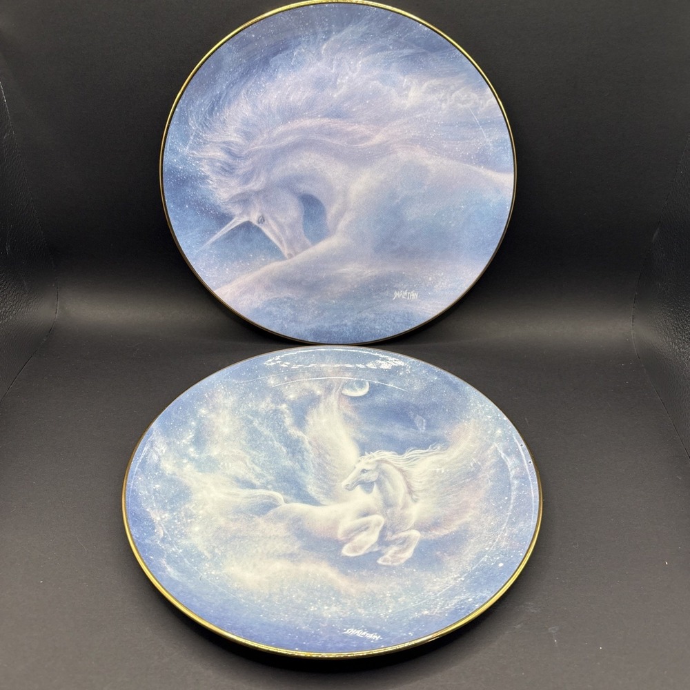 Set of 2 Vintage 1993 Hamilton Collection Pegasus Unicorn Plates Jack Shalatain